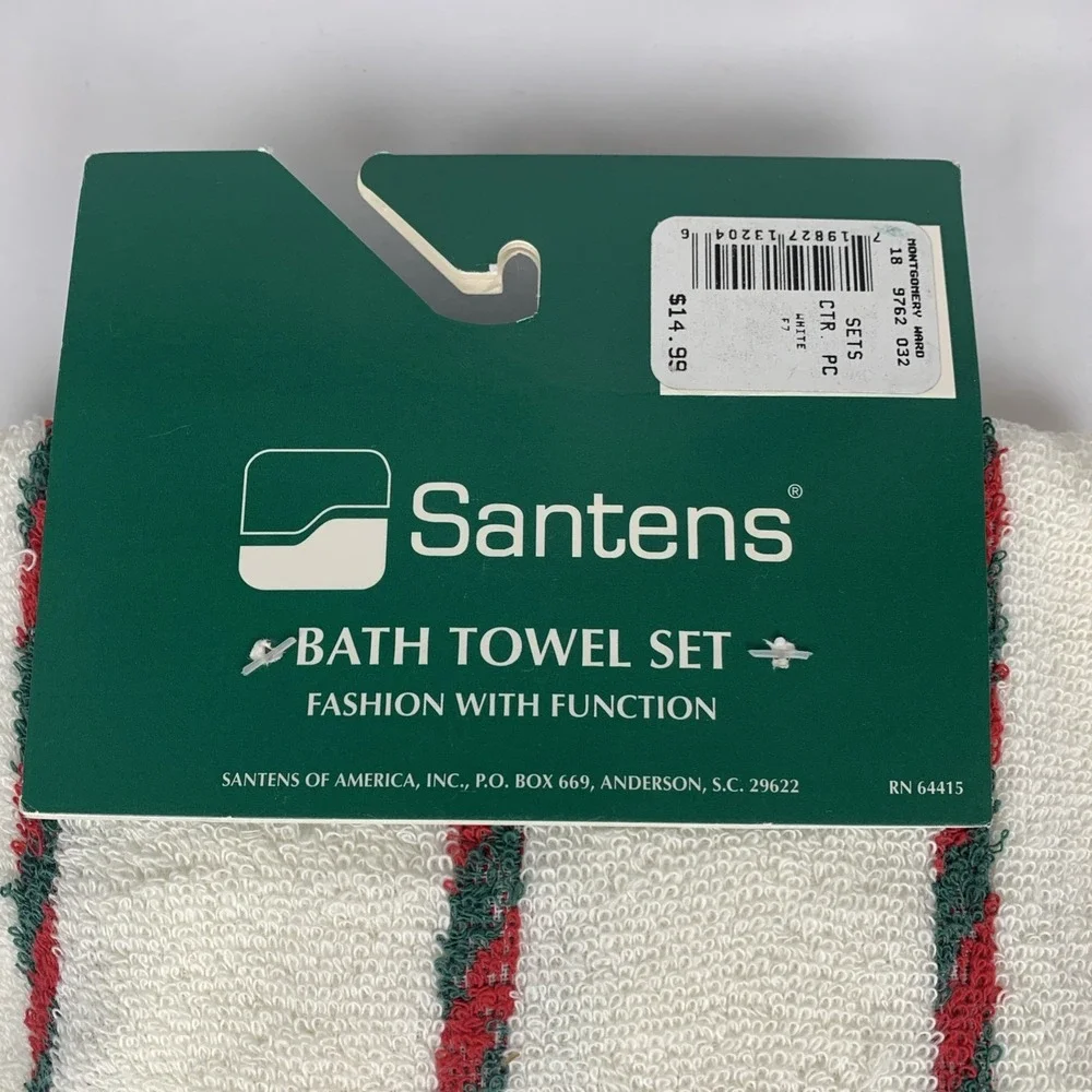 Santana Bath Towel Set Vintage Christmas Candle, Holy Red‎ And Green Made In USA